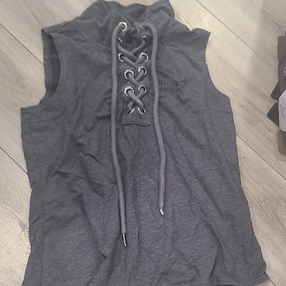 Sleeveless Lace-Up Vest Top - Charcoal